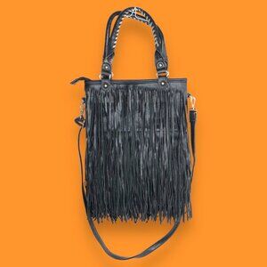 Boho Handbag Retro VTG Tasseled Y2K Zipper Black Hippy Tassel Women’s Bag Purse